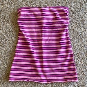 Express Pink and Black Striped Strapless Dress